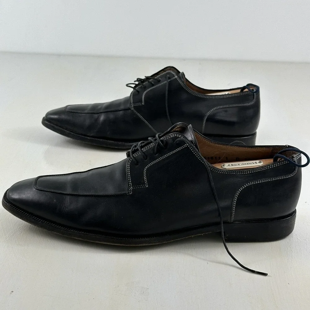 SANTONI Men's Oxford Shoes 10.5 Black‎ Smooth Leather Lace Up Made In Italy $585